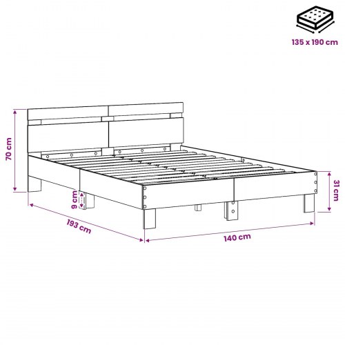 Sengestel i sort eg 135 x 190 cm i konstrueret træ