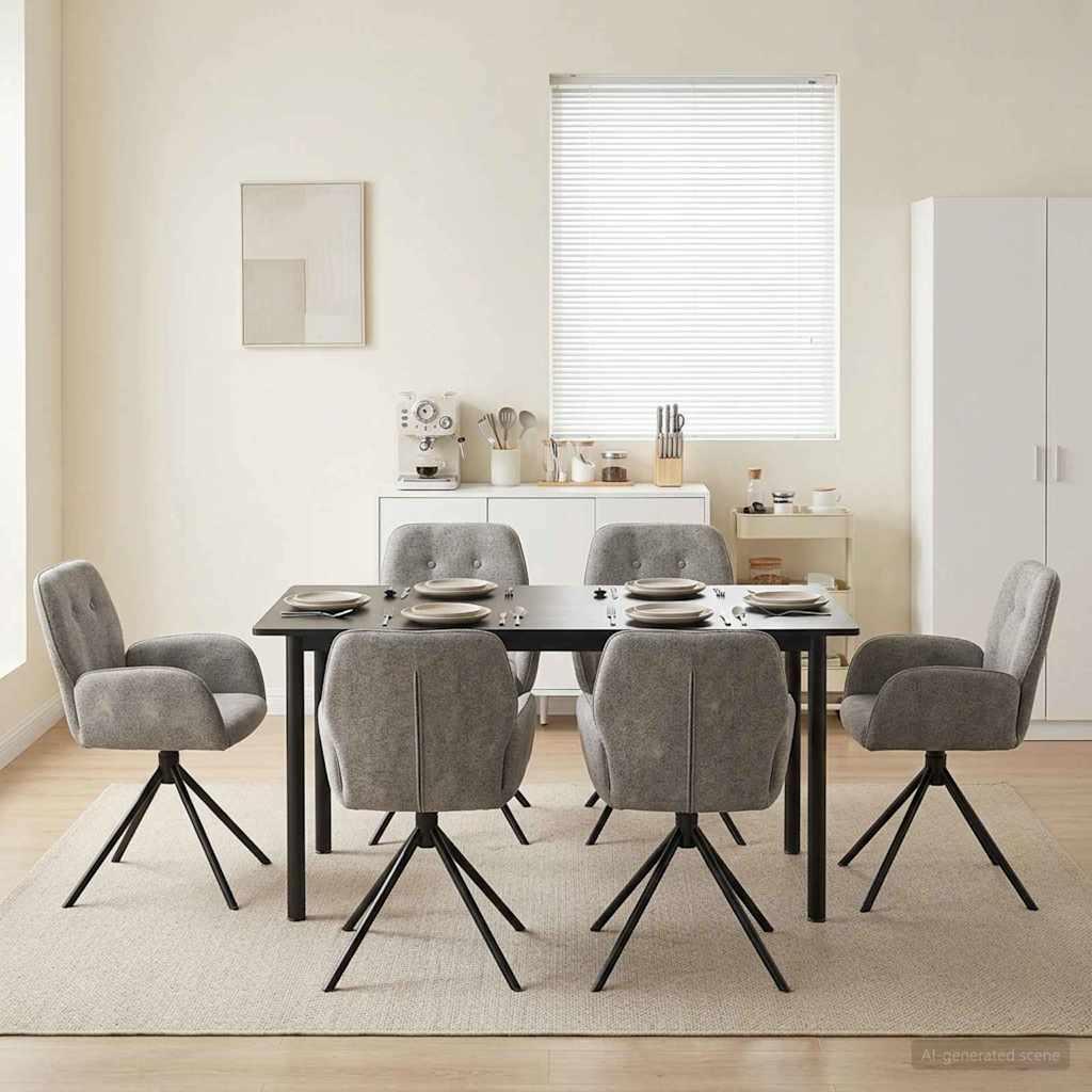 Svingende spisestole 6 stk i faux suede læder med armlæn - lysegrå billede