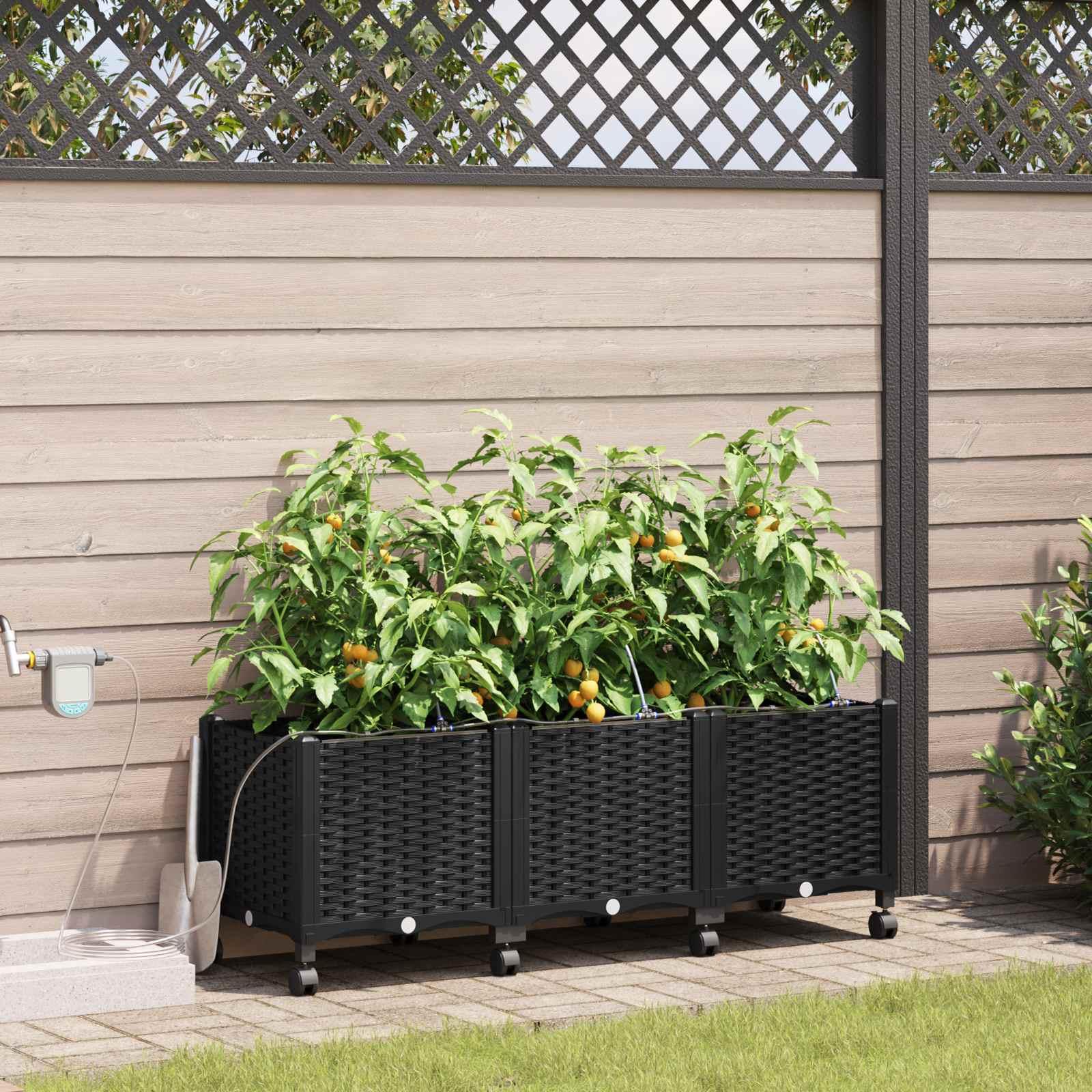 Havekrukke med vanding og hjul 3 stk. sort 120 x 40 x 43,5 cm billede
