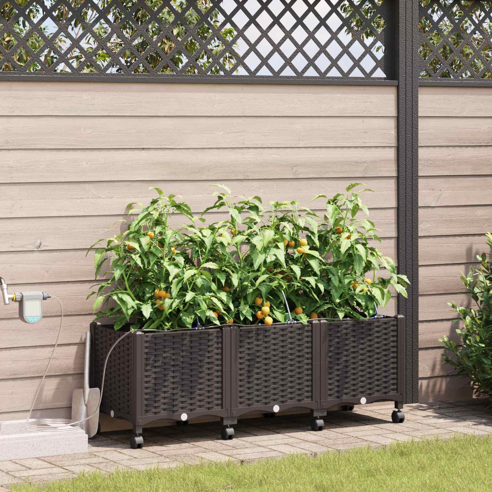 Havekrukke med vanding og hjul 3 stk. brun 120 x 40 x 43,5 cm billede