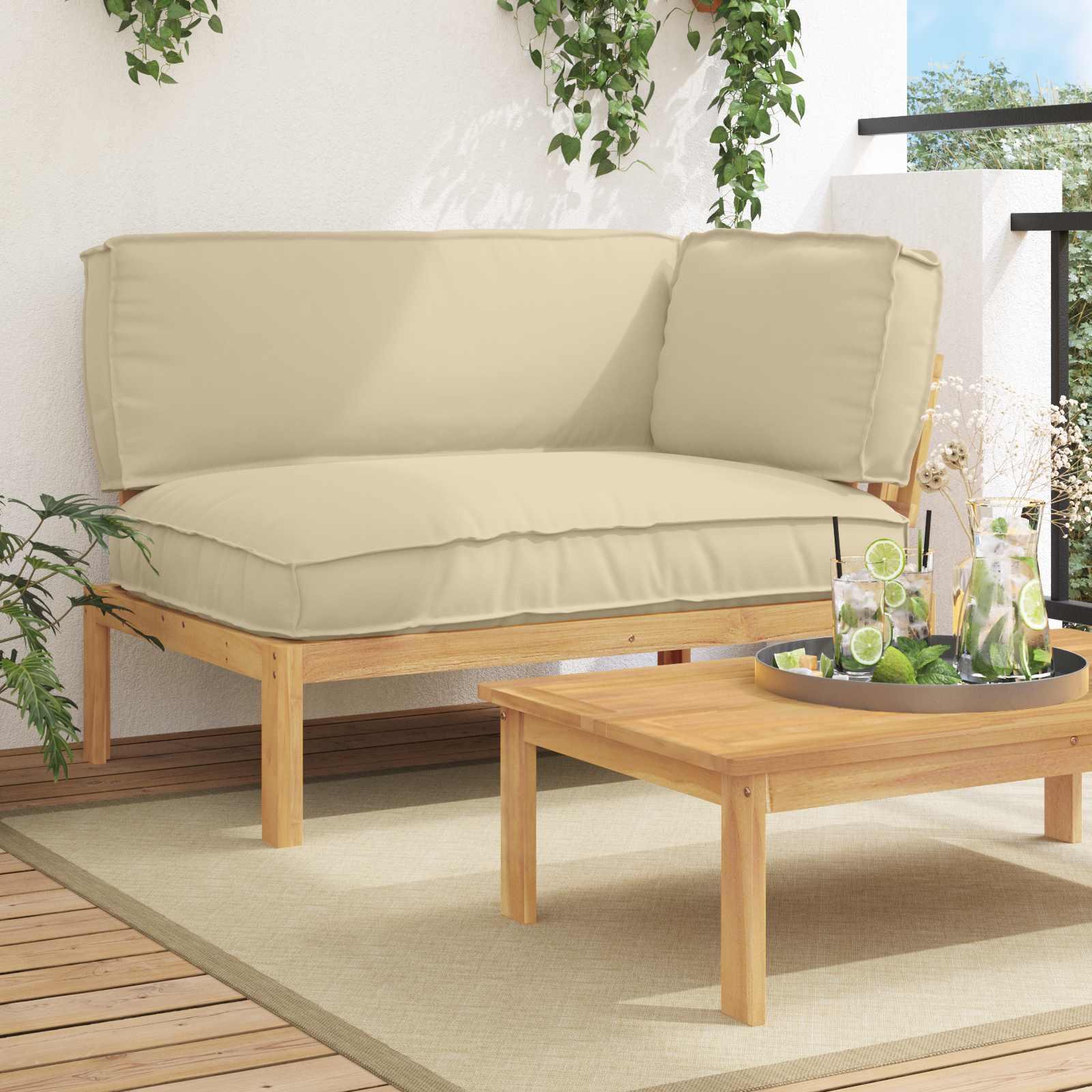 Sofa sæt med puder i beige 133 x 92 x 69 cm i massivt akacietræ billede