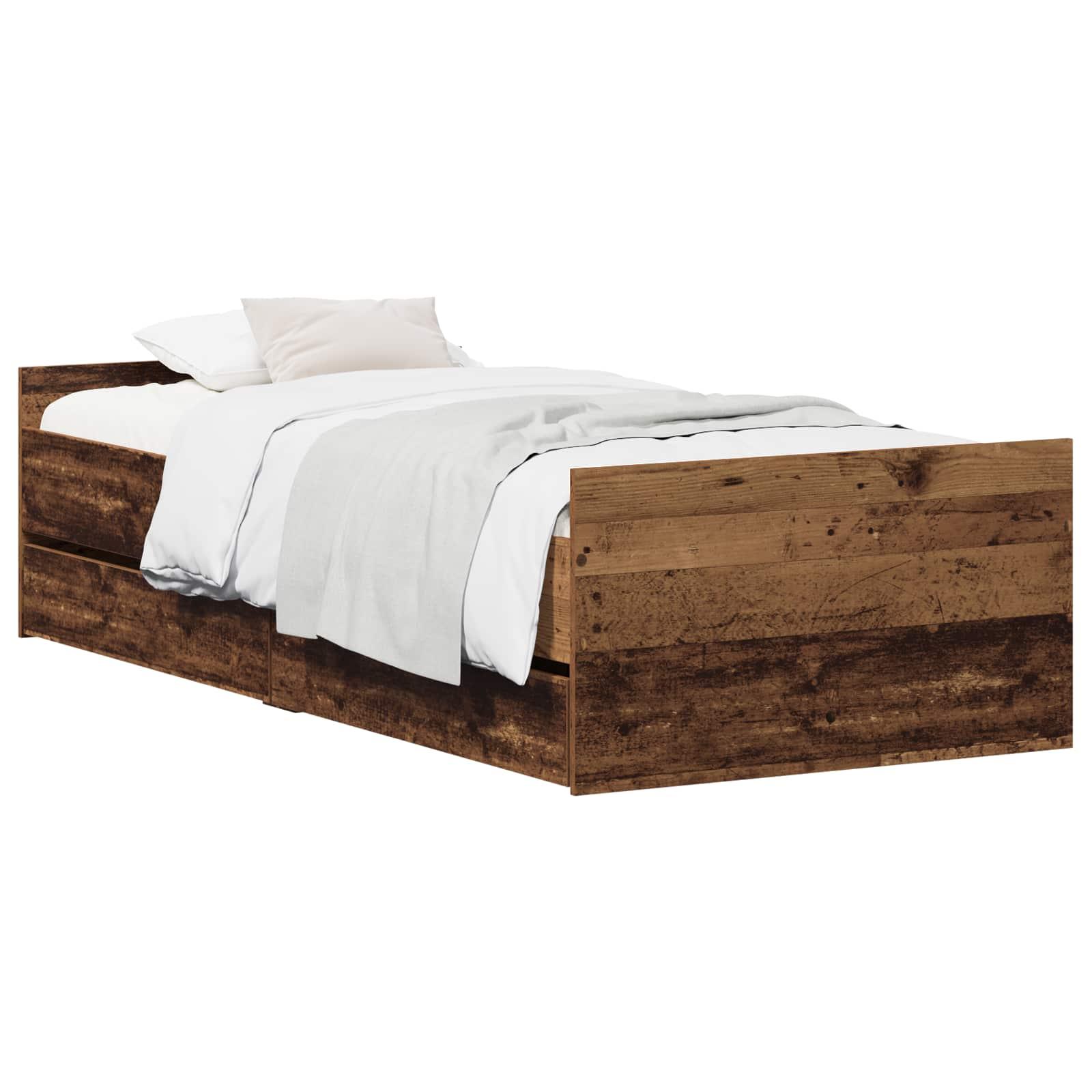 Sengestel i gammelt træ 90 x 200 cm med lamelbund
