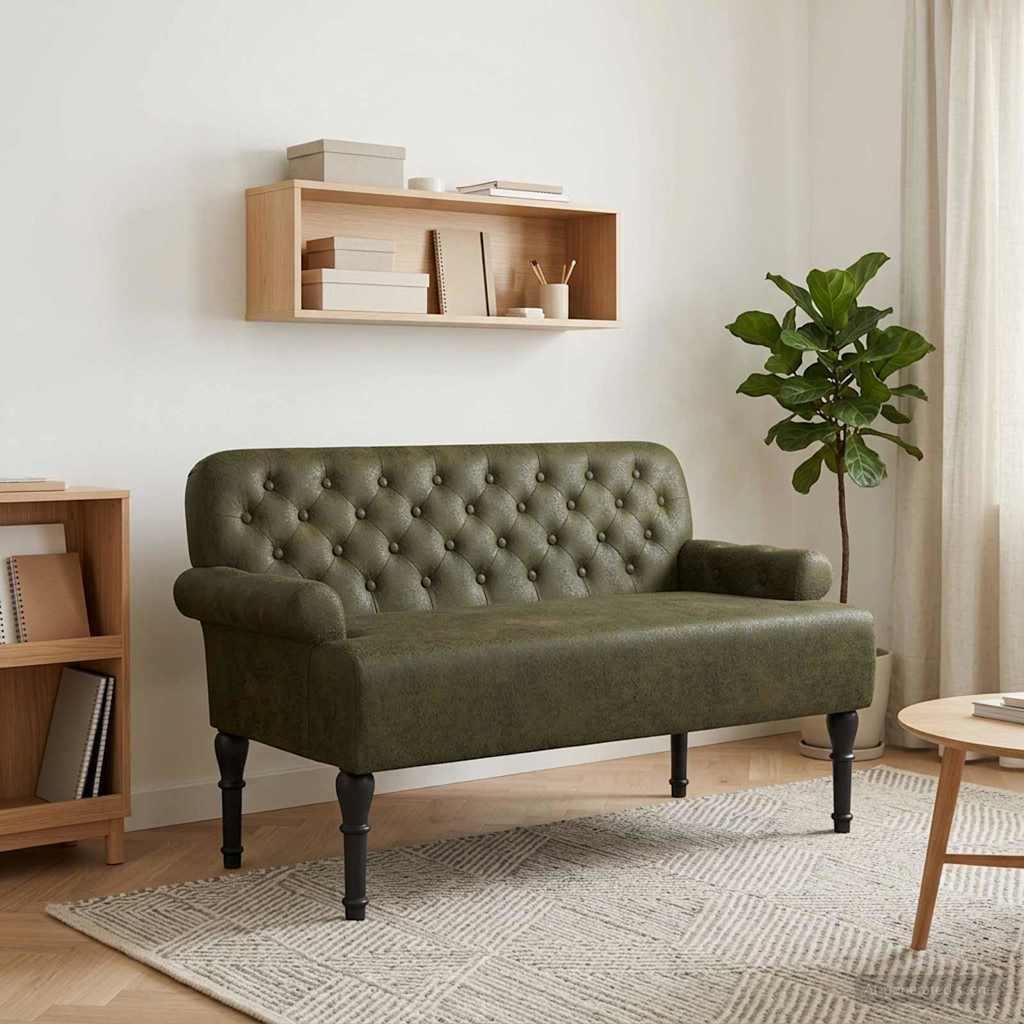 Polstret loveseat bænk med knap tufting i armygrøn 120 x 65 x 78 cm billede