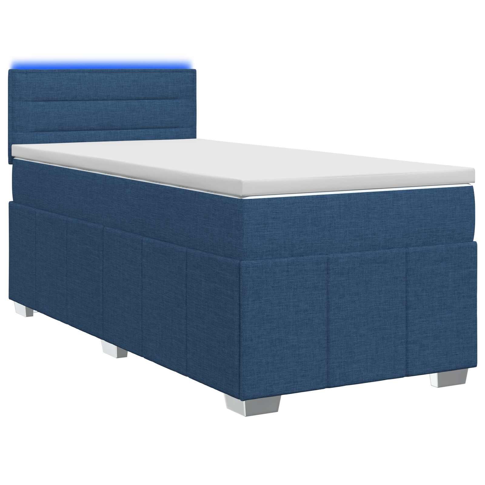 Boxmadras seng med topmadras og hovedgærde 90 x 200 cm stof blå billede