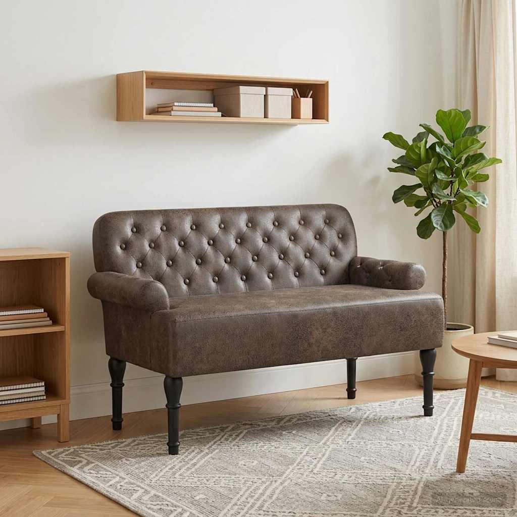 Polstret 2-personers bænk med knap tufting i mørkegrå 120 x 65 x 78 cm billede