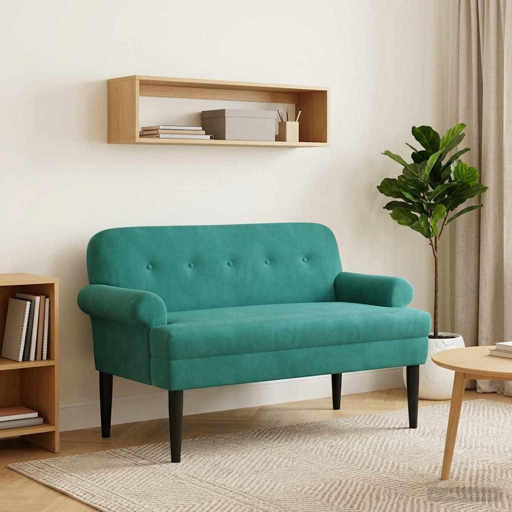 Tosæders loveseat i fløjl med knap tufting - turkis, 120 x 66 x 78 cm billede