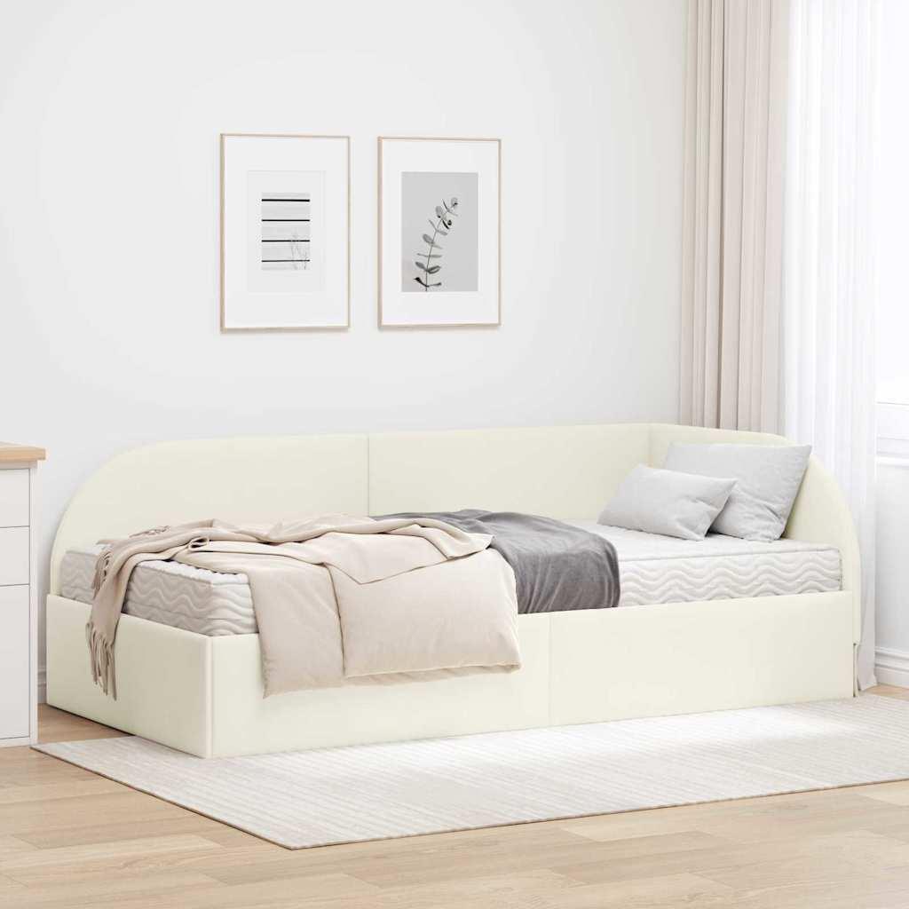 Hjørnesengramme med madras og hovedgærde 100 x 200 cm creme fløjl billede