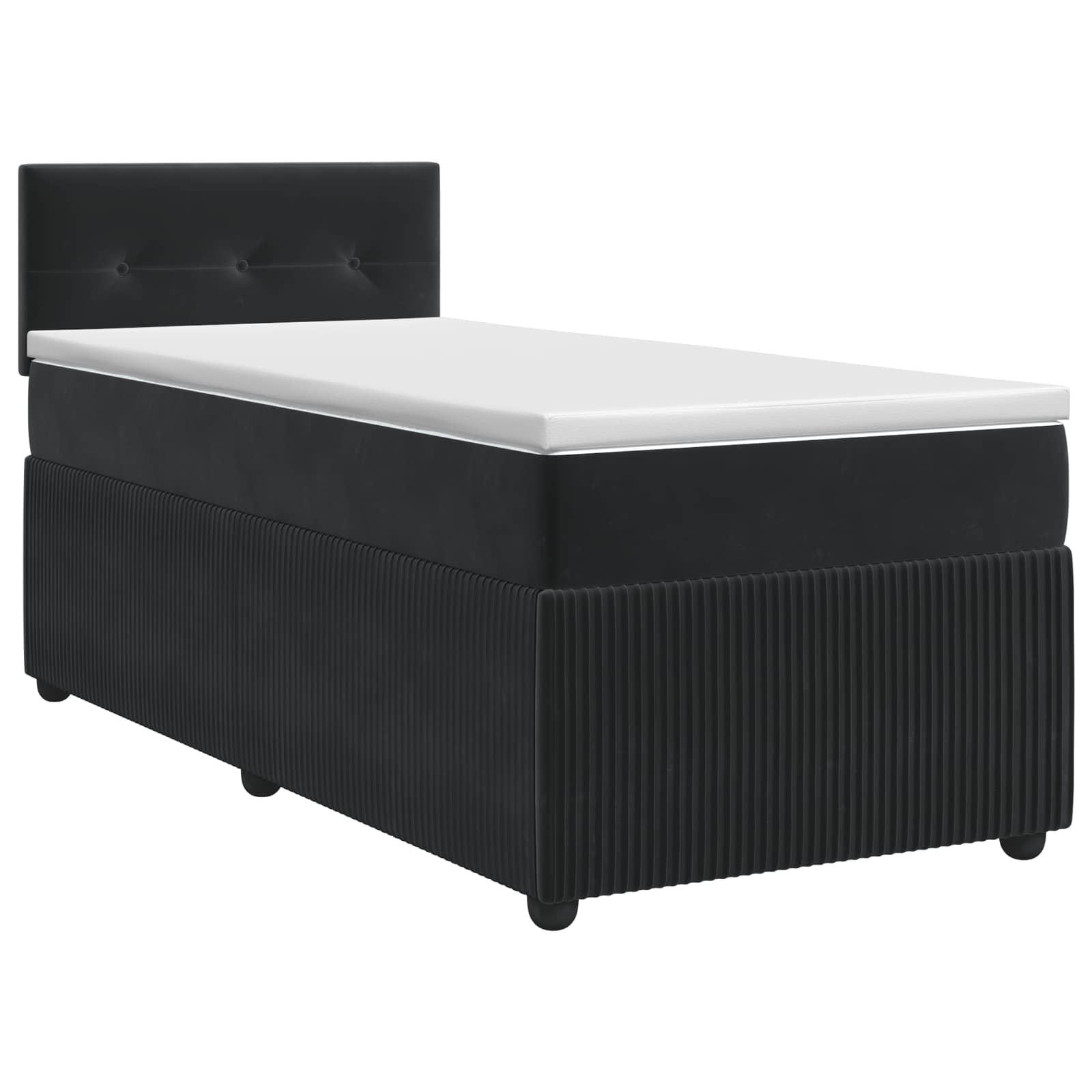 Boxmadras med topmadras og justerbar hovedgavl 80 x 200 cm sort fløjl