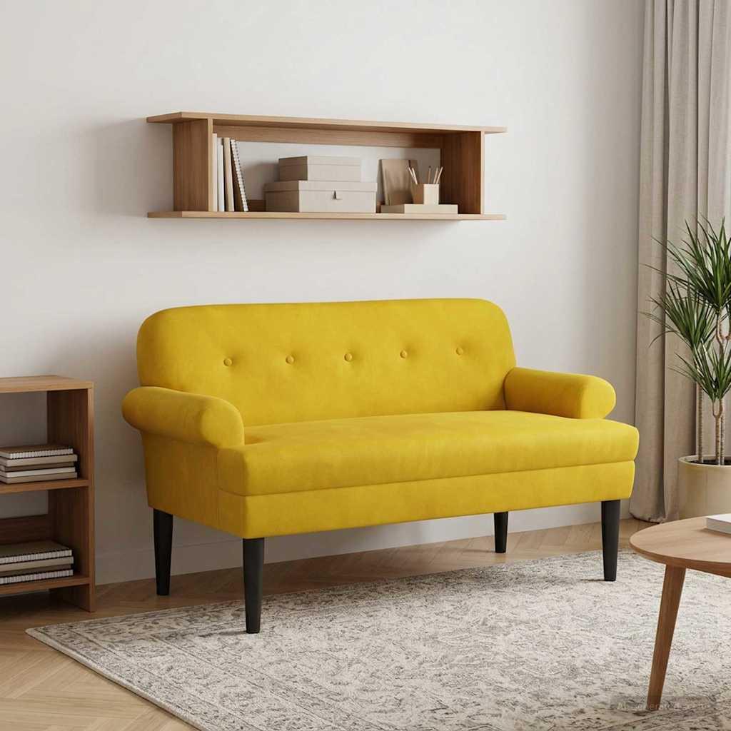 Tosæders loveseat med knap tufting i gul fløjl 120 x 66 x 78 cm billede