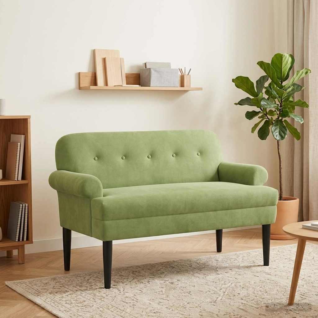 Tosæders bænk i fløjl med knap tufting - lys grøn 120 x 66 x 78 cm billede