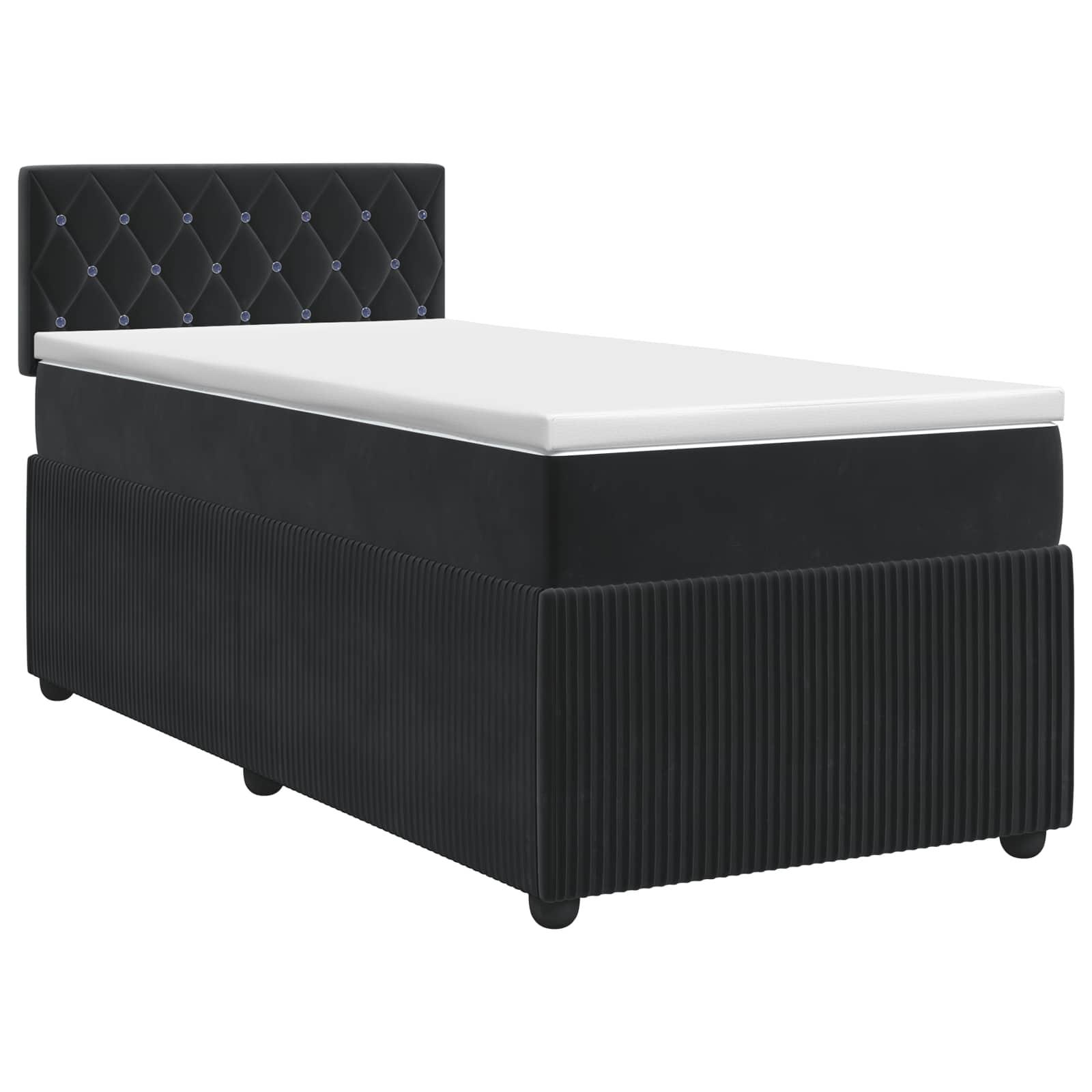 Boksmadrasseng med topmadras og justerbar hovedgavl 80 x 200 cm sort fløjl