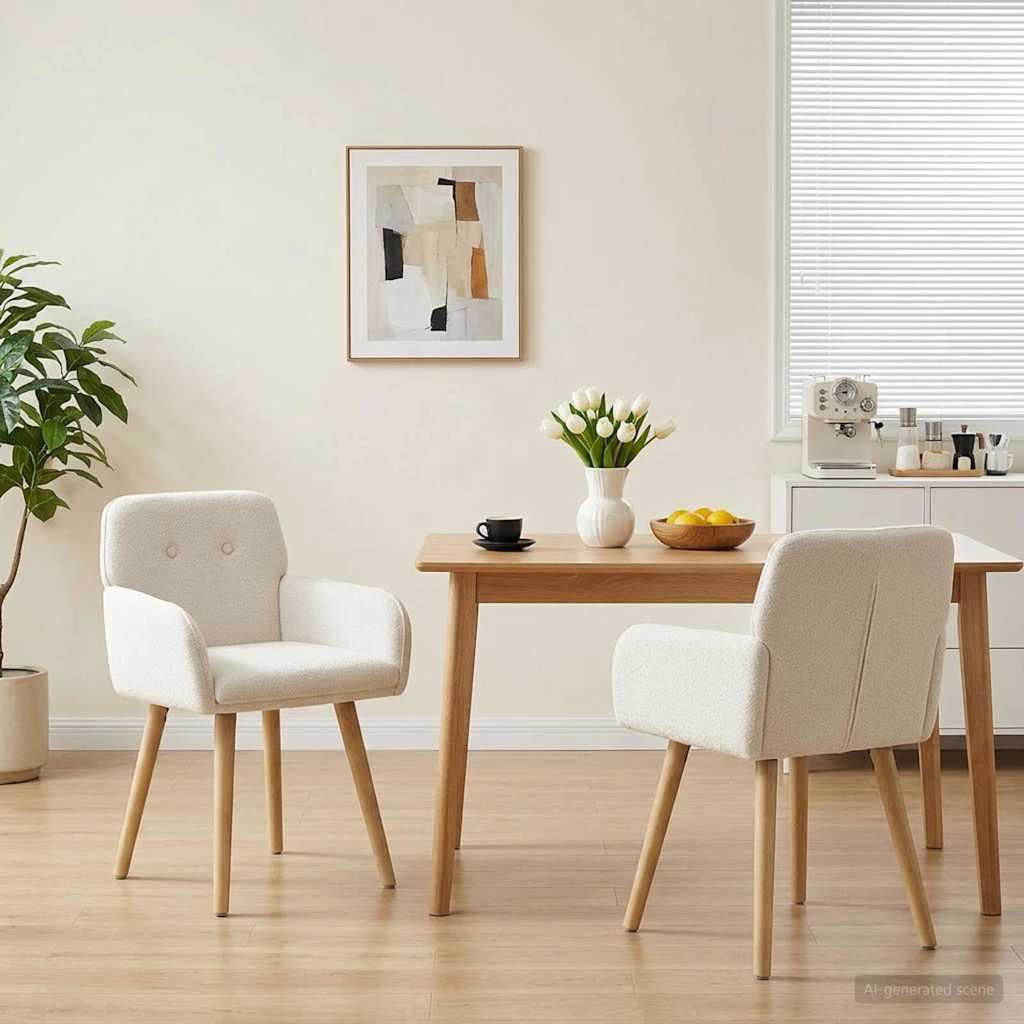 Spisestole 2 stk i bouclé med armlæn - cremefarvet 59 x 57 x 85 cm billede