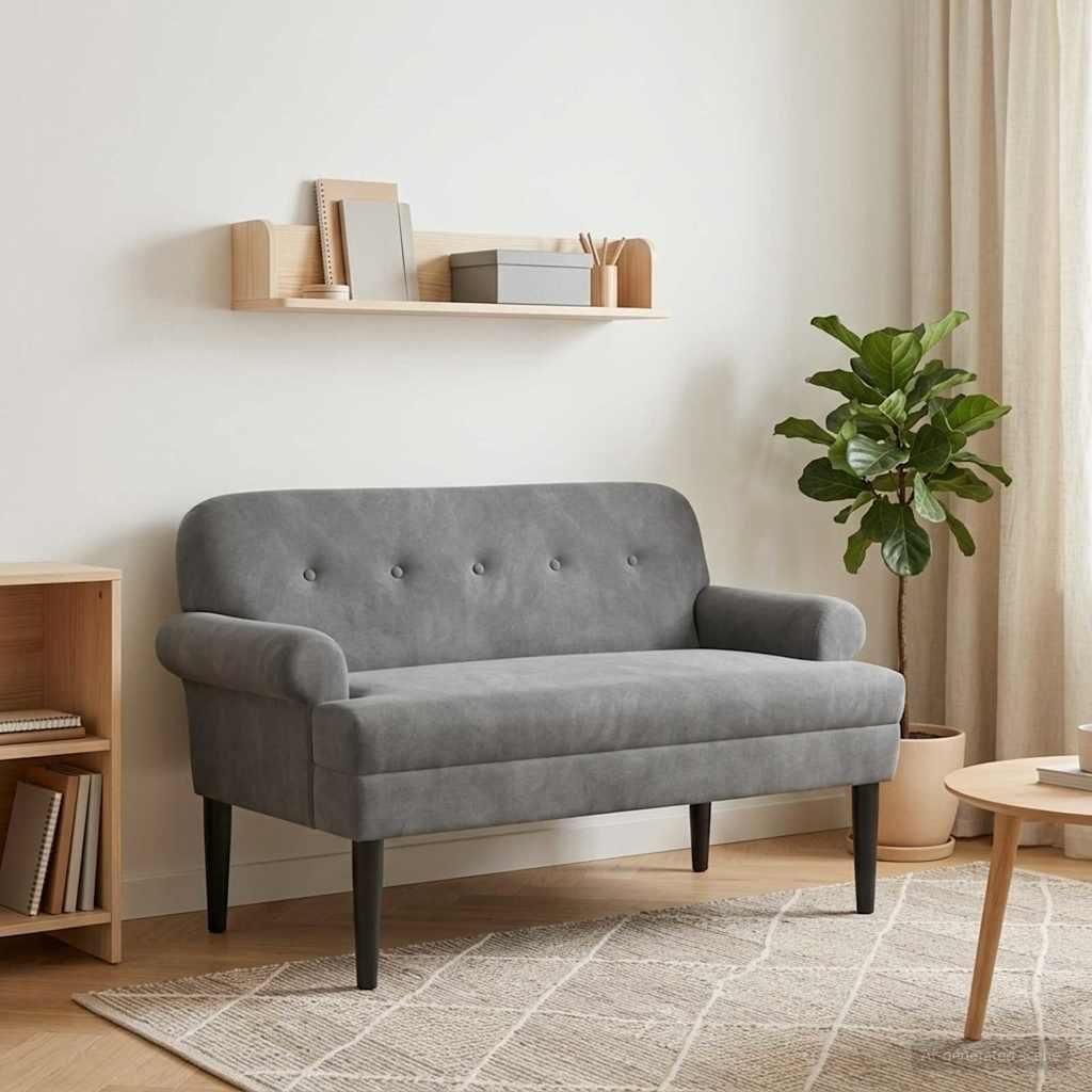 2-personers bænk med knap-tufting i fløjl - mørkegrå, 120 x 66 x 78 cm billede