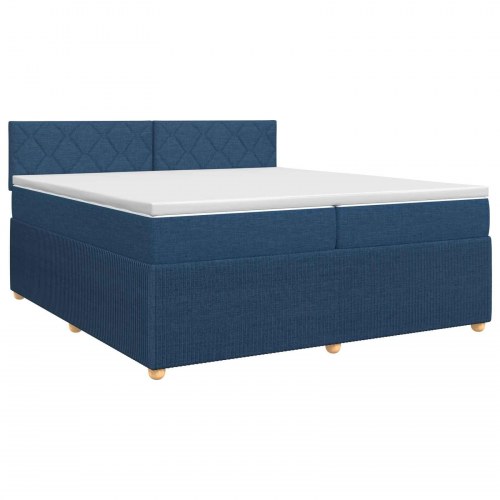 Boxmadras med topmadras og justerbart hovedgærde 200 x 200 cm blå stof