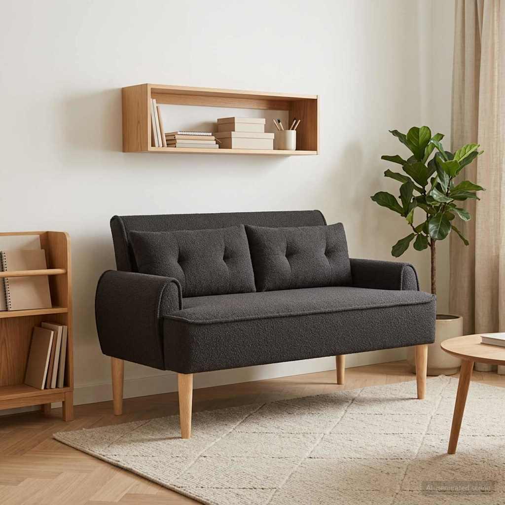 Loveseat med knap tufting i bouclé - sort 117 x 67 x 77 cm billede