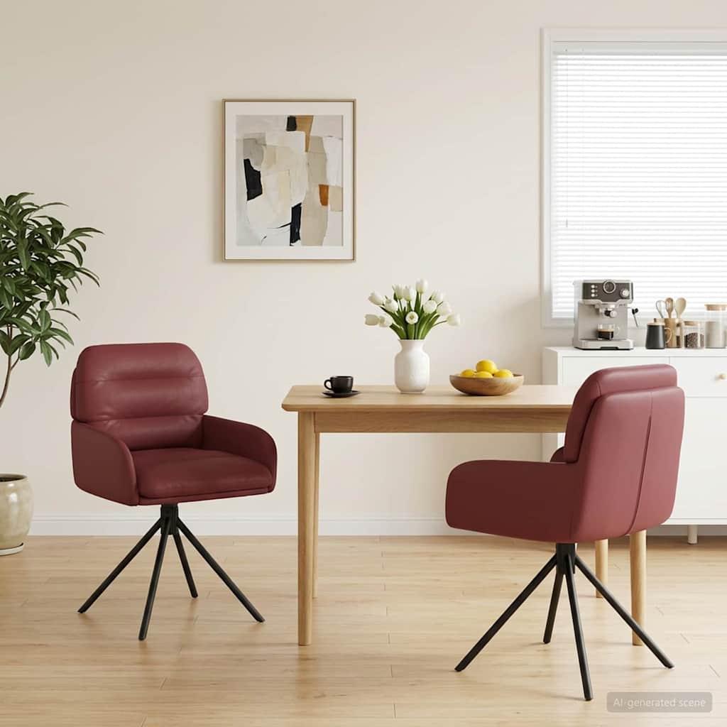 Svingende spisebordsstole 2 stk i kunstlæder - vinrød 59 x 59,5 x 90 cm billede