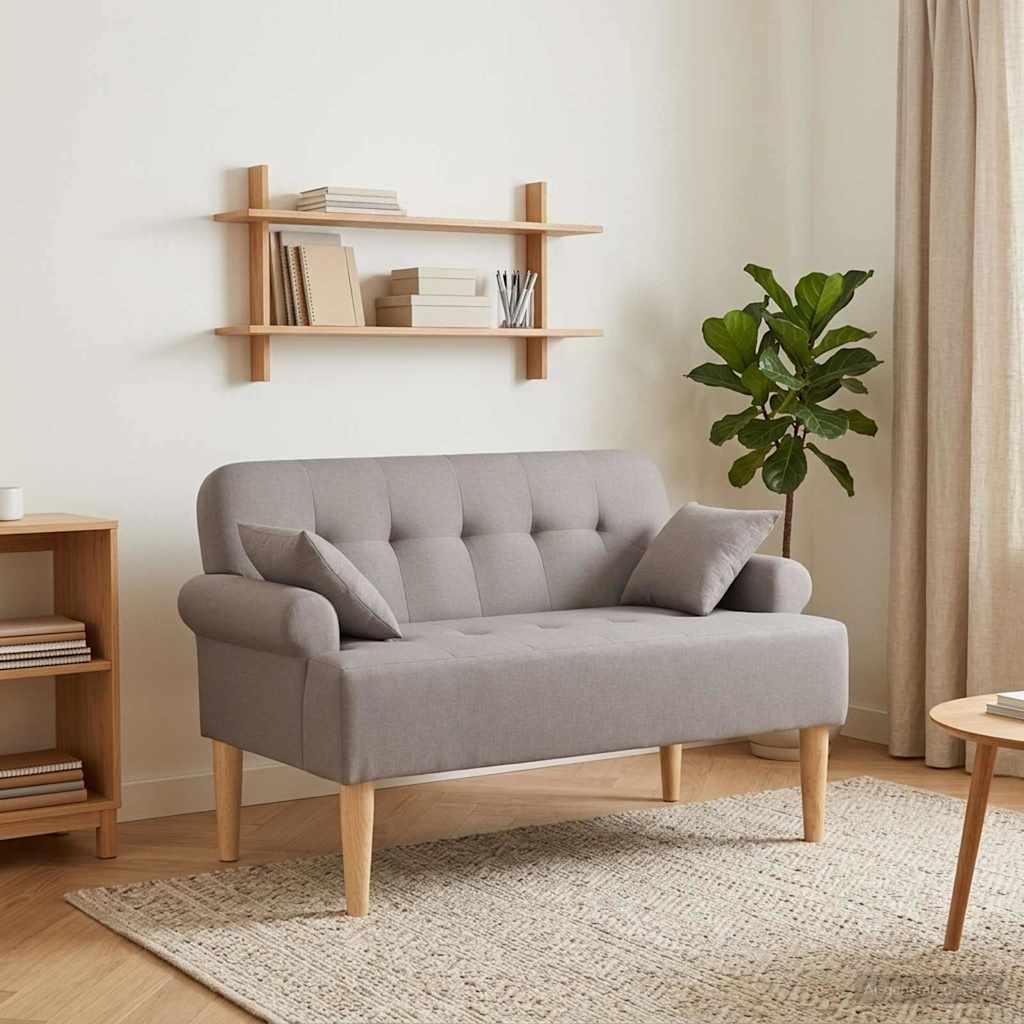 Loveseat bænk med knap tufting i stof - gråbrun 120 x 65 x 79 cm billede