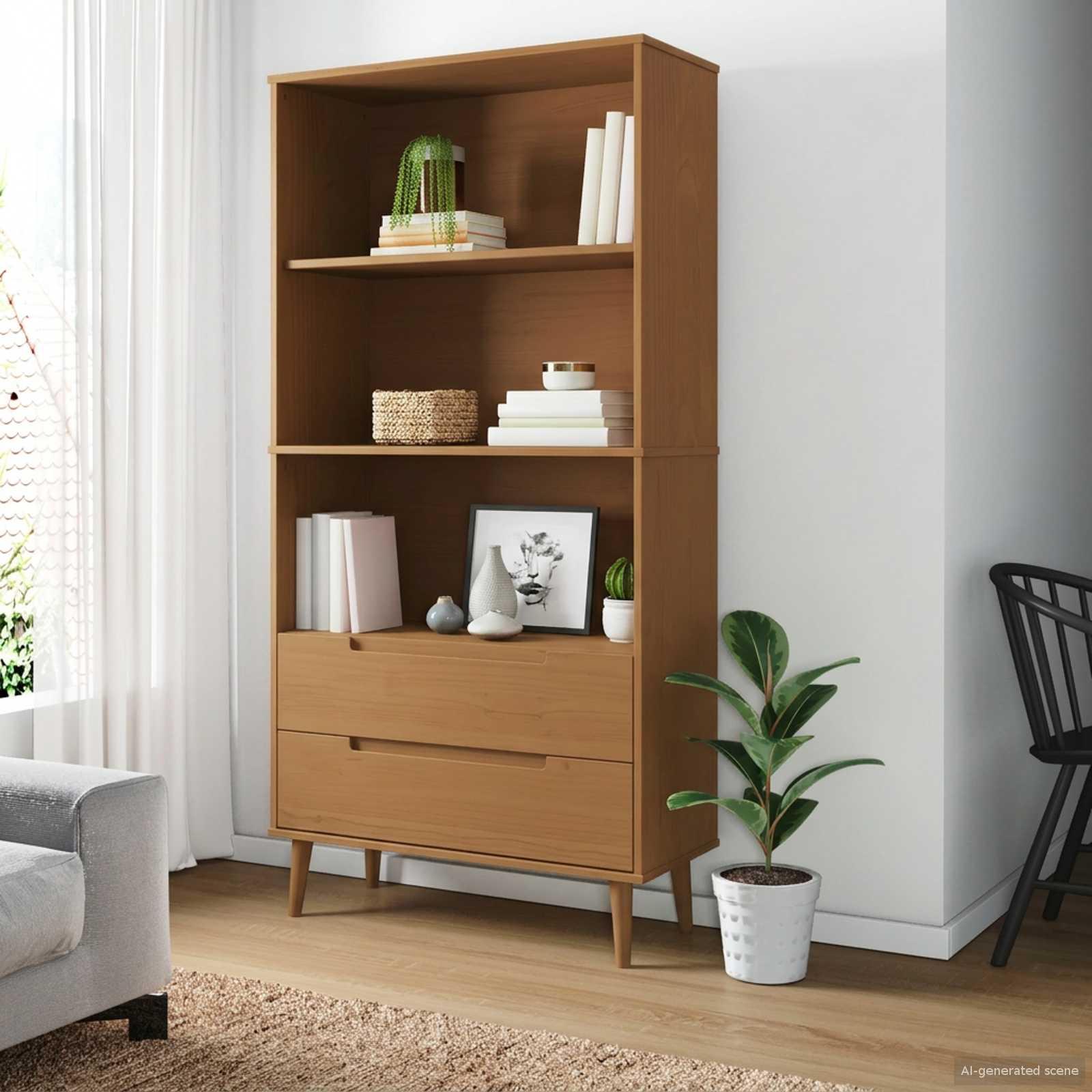 Bogreol MOLDE 85 x 35 x 170,5 cm i massivt fyrretræ - karamel