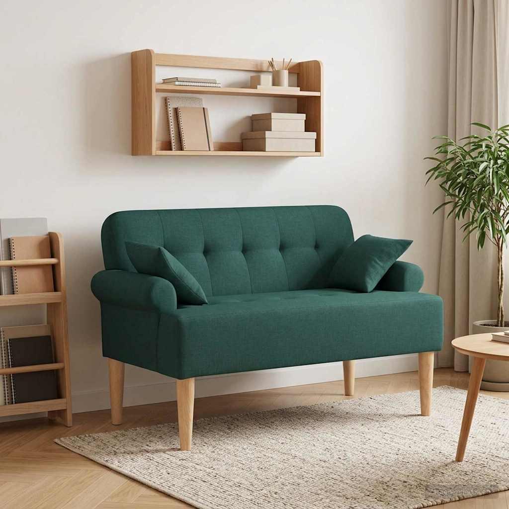 Loveseat bænk med knap tufting mørkegrøn 120 x 65 x 79 cm stof billede