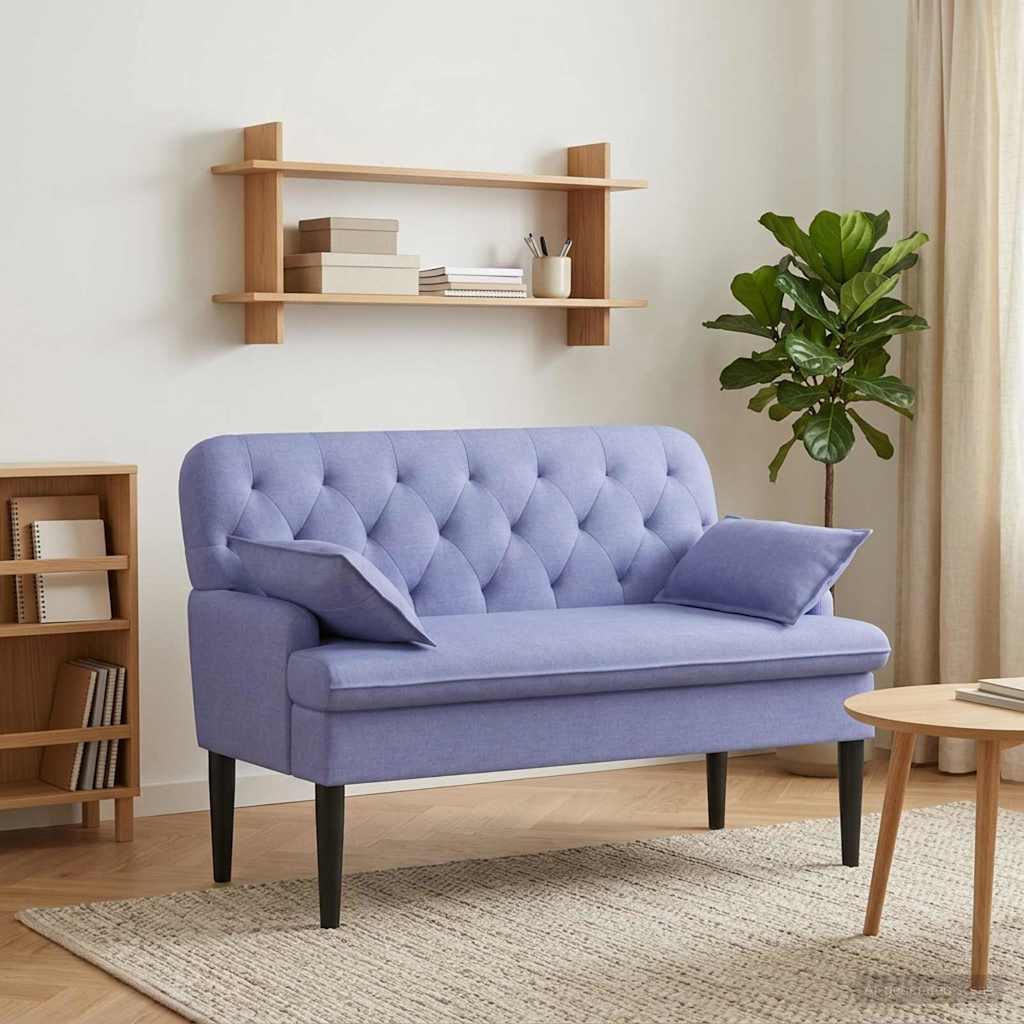 2-personers loveseat bænk med knaptufting i jeansblå stof 111 x 68 x 80 cm billede