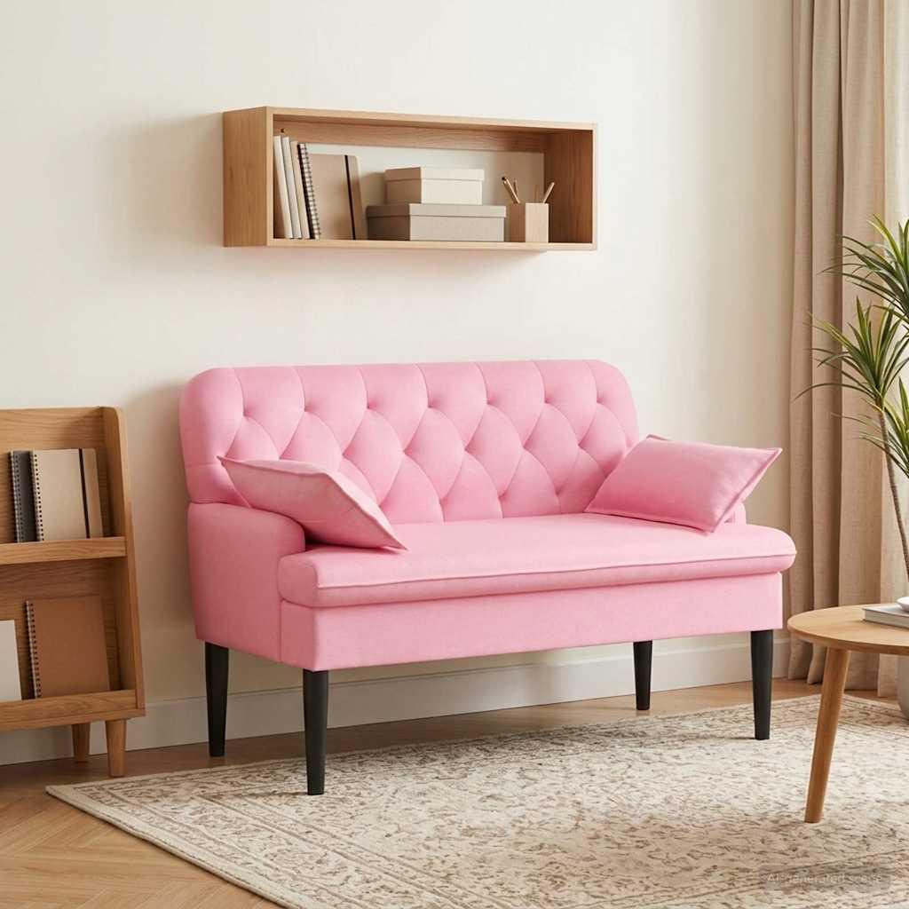 2-personers loveseat bænk med knaptufting i lyserød velour 111 x 68 x 80 cm billede