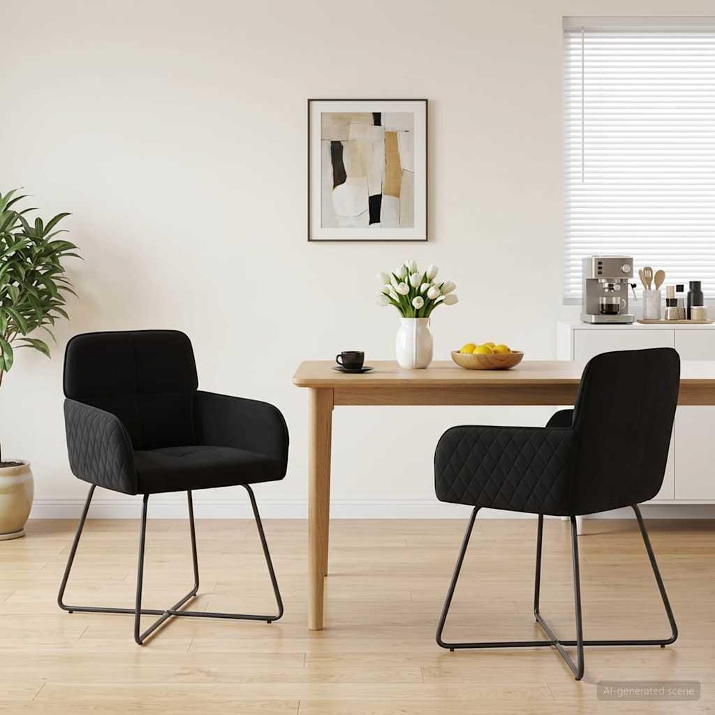Spisestole 2 stk i fløjl med armlæn - sort 59 x 56,5 x 86 cm billede