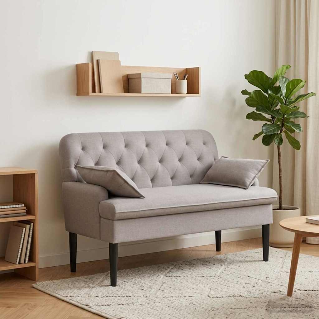 2-personers loveseat bænk med knapstopning i gråbrun stof 111 x 68 x 80 cm billede
