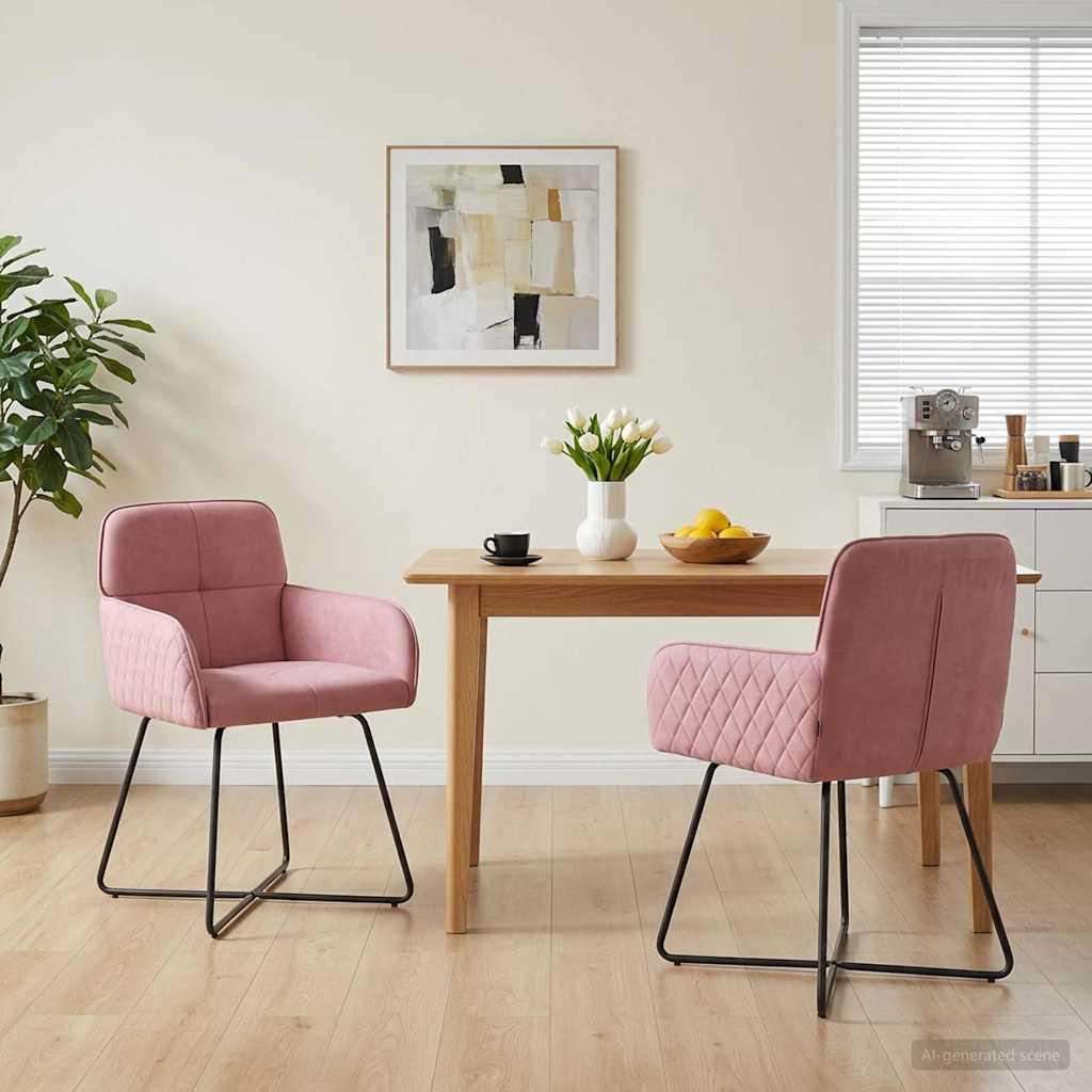 Spisestole 2 stk i fløjl med armlæn - lyserød 59 x 56,5 x 86 cm billede