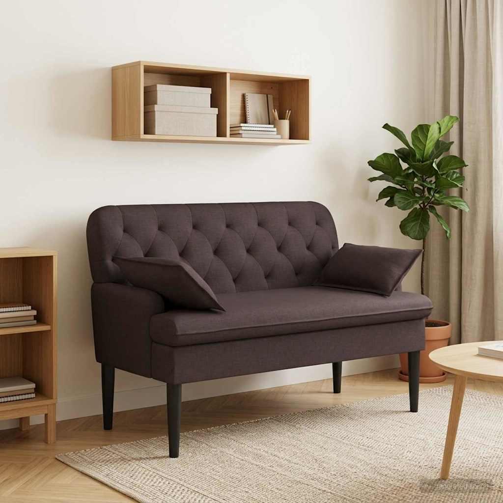 2-personers loveseat bænk med knapstopning i mørk brun stof 111 x 68 x 80 cm billede