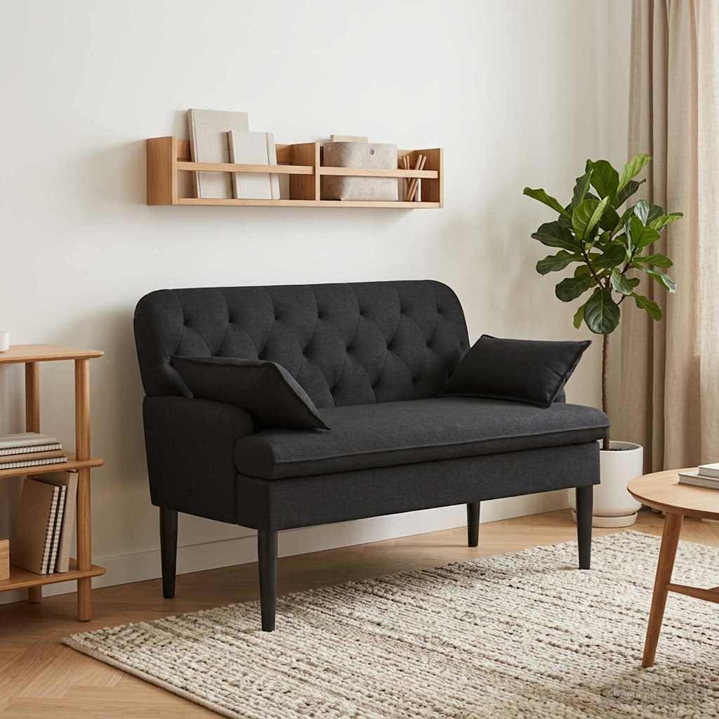 2-personers polstret bænk med knap tufting i sort velour 111 x 68 x 80 cm billede