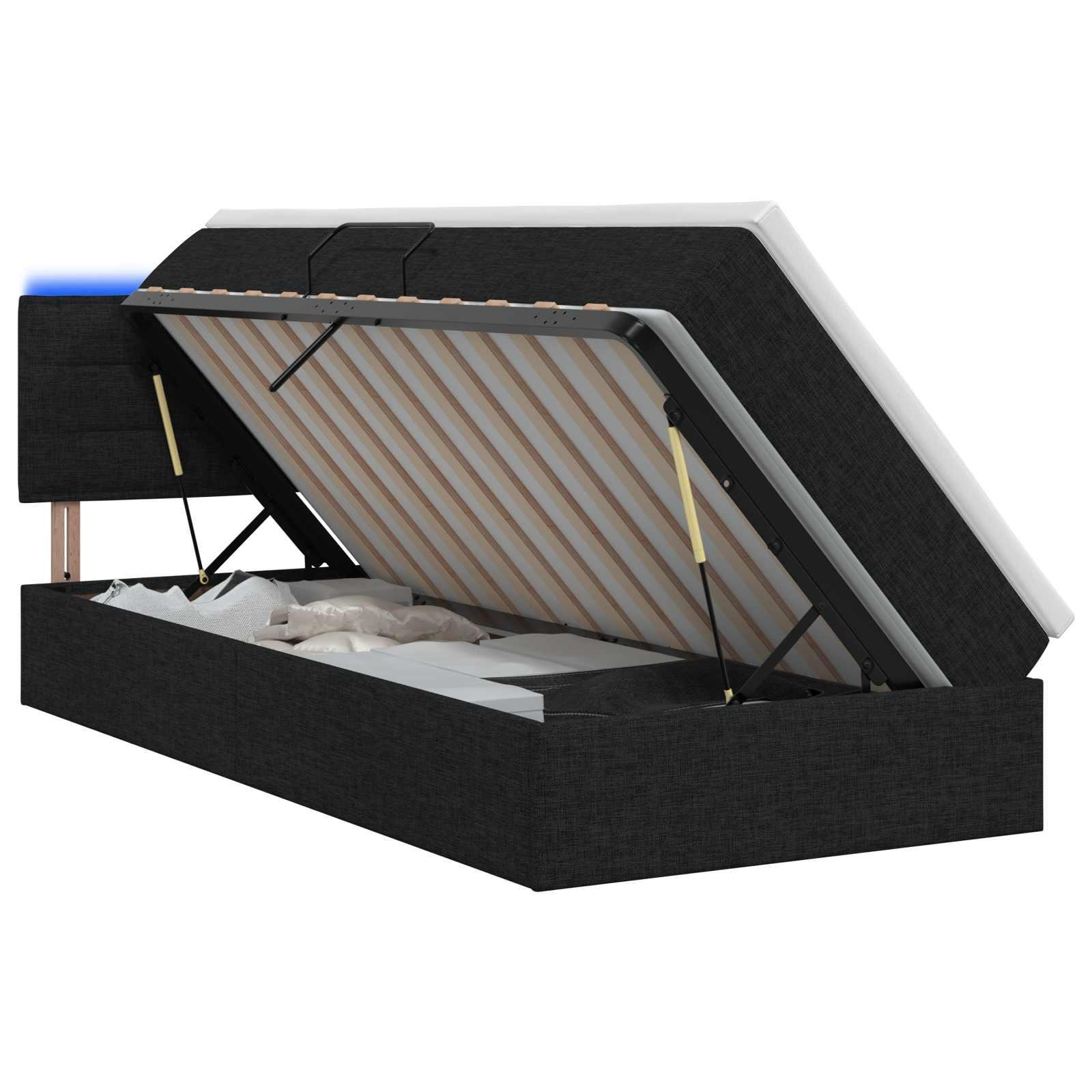 LED opbevaringsseng med madras 90 x 200 cm sort stof billede