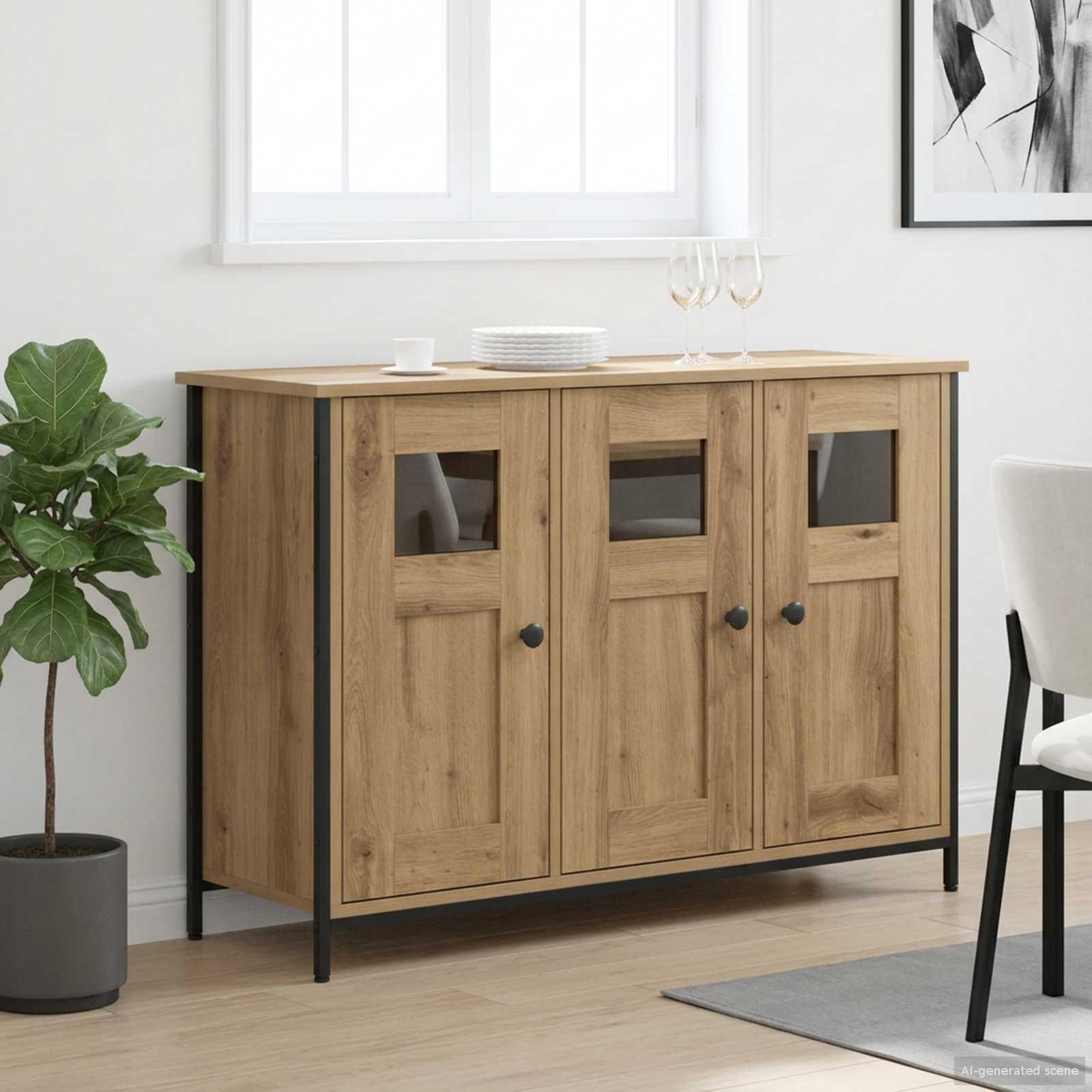 Skænk i artisan-eg 100 x 35 x 70 cm i konstrueret træ billede