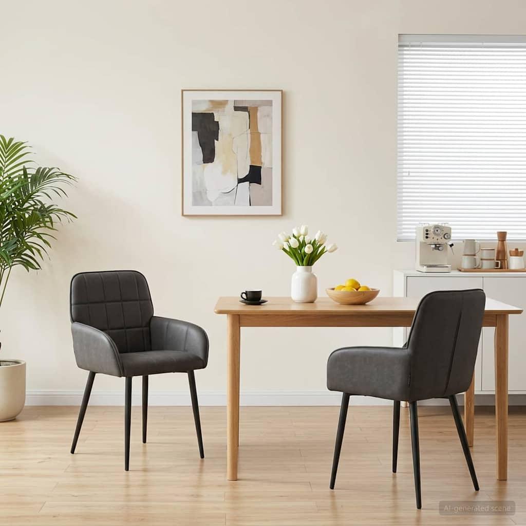 Spisestole 2 stk i kunstlæder med armlæn - sort 57 x 50 x 85 cm billede
