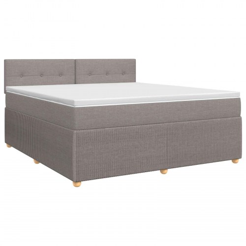Boxspring seng med topmadras og justerbar sengegavl 140 x 200 cm gråbrun stof