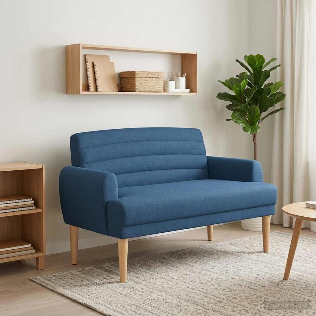 2-personers loveseat i blå stof med knap tufting - 116 x 67 x 80 cm billede