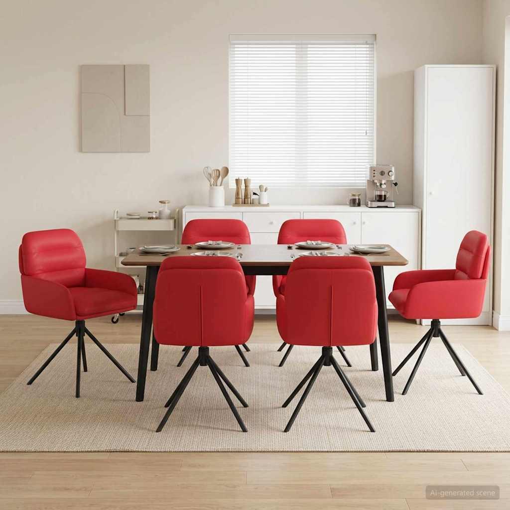 Svingende spisebordsstole 6 stk i kunstlæder - rød 59 x 59,5 x 90 cm billede