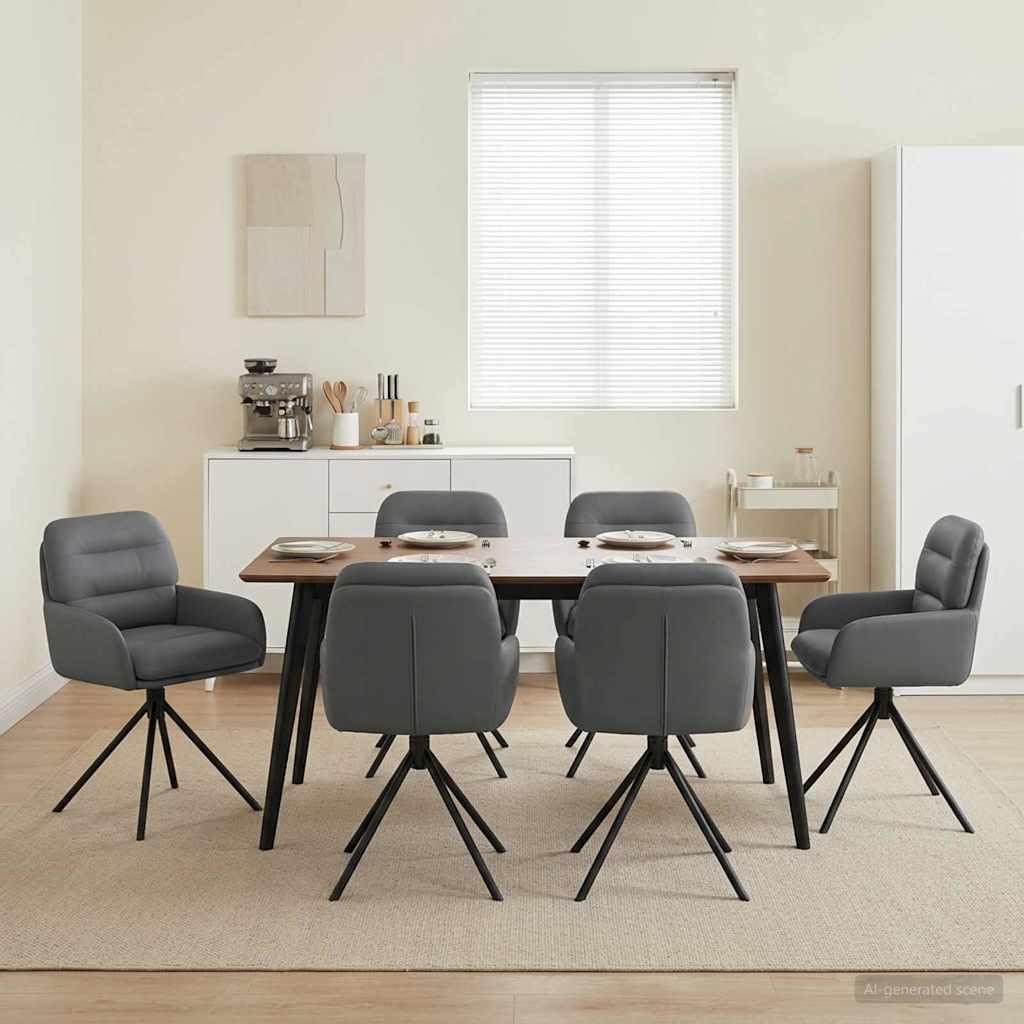 Svingende spisebordsstole 6 stk i kunstlæder grå 59 x 59,5 x 90 cm billede