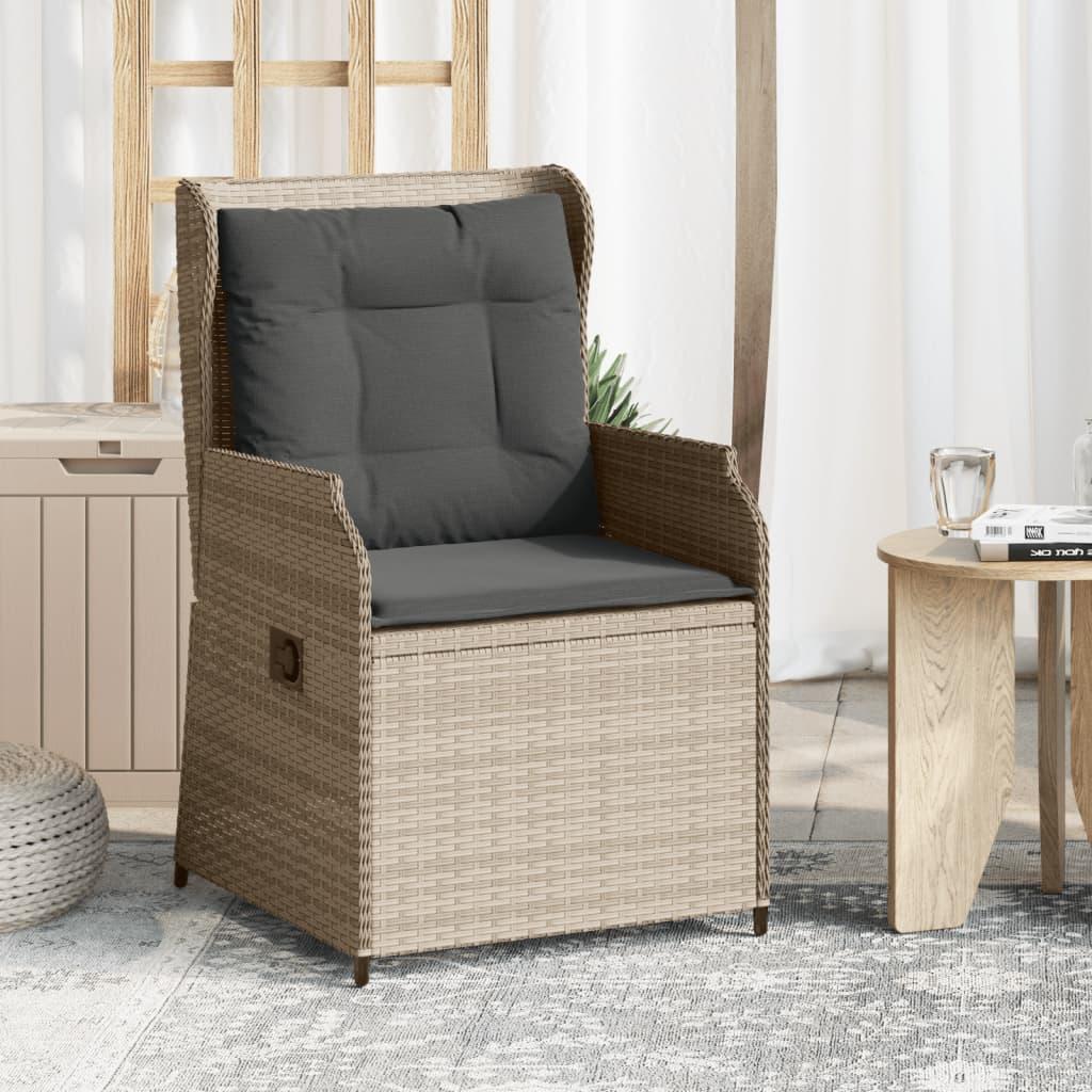 Havestole 2 stk. med lænefunktion og hynder i polyrattan lysegrå