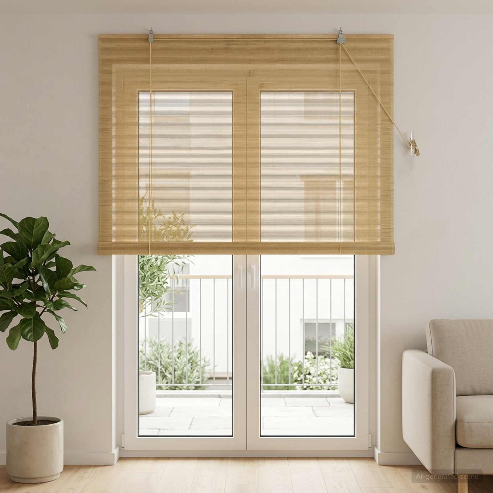Rullegardin i naturfarvet bambus 130 x 220 cm billede