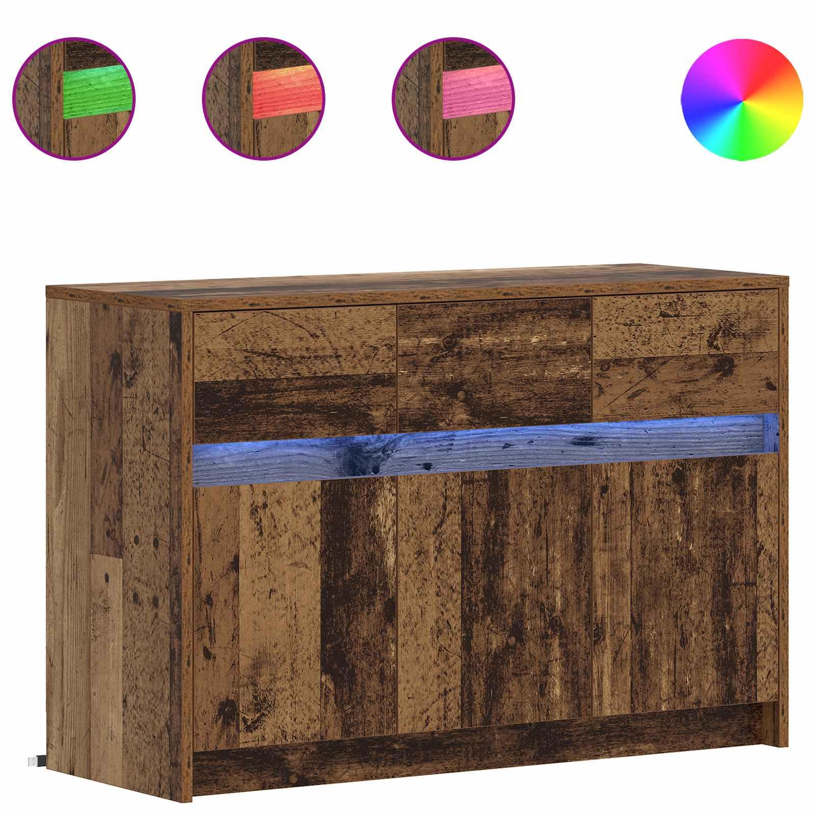 TV-skab med LED-lys 91 x 34 x 61 cm i gammelt træ og konstrueret træ billede