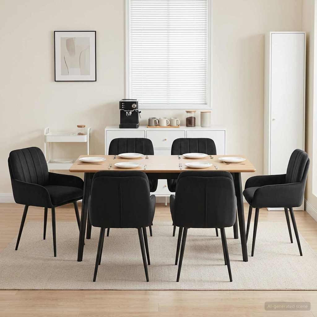 Spisestole 6 stk i fløjl med armlæn - sort 59 x 59,5 x 90 cm billede