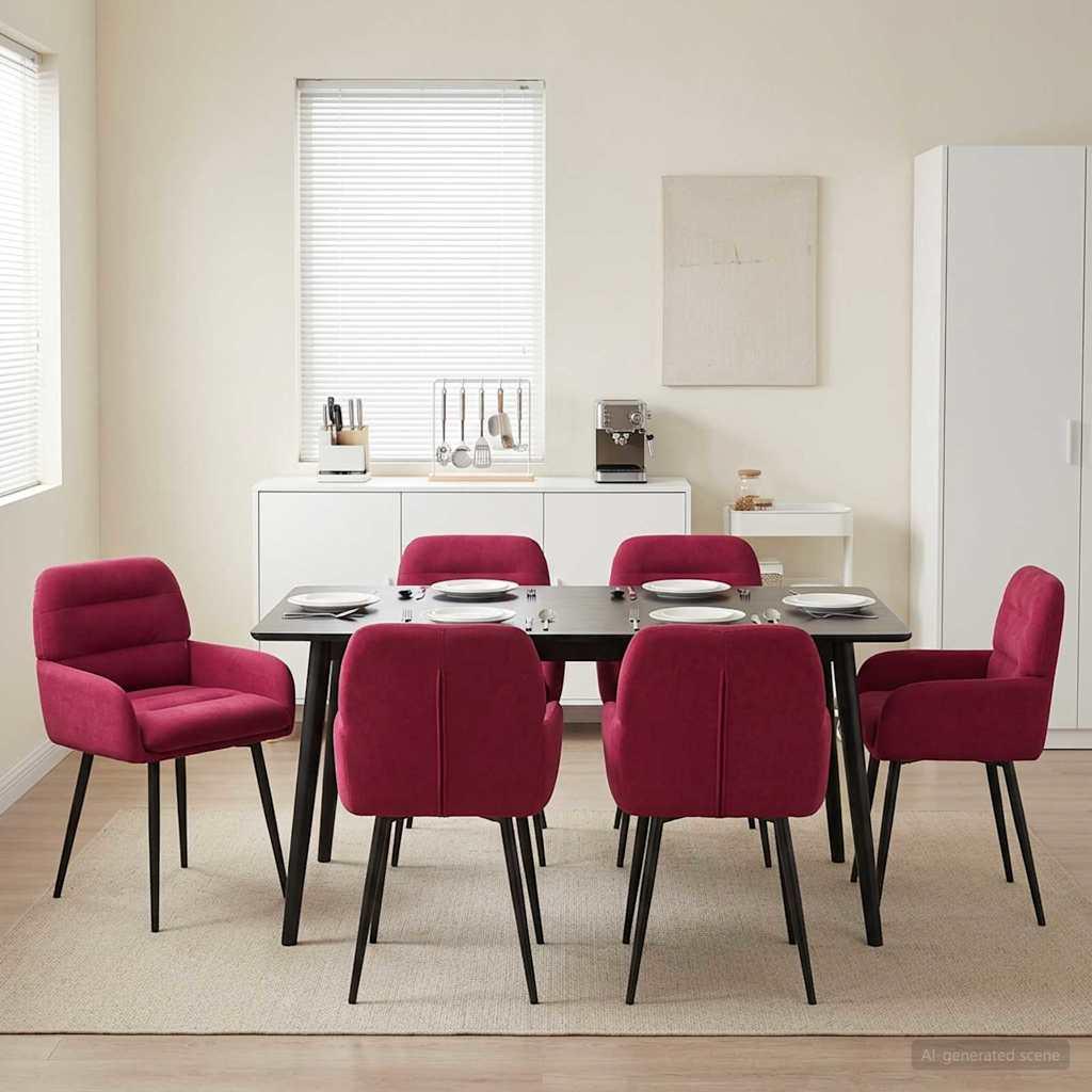 Spisestole 6 stk i fløjl med armlæn - vinrød 59 x 59,5 x 90 cm billede