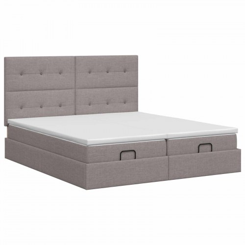 Ottoman seng med opbevaring, madras og hovedgærde 180 x 200 cm - gråbrun stof