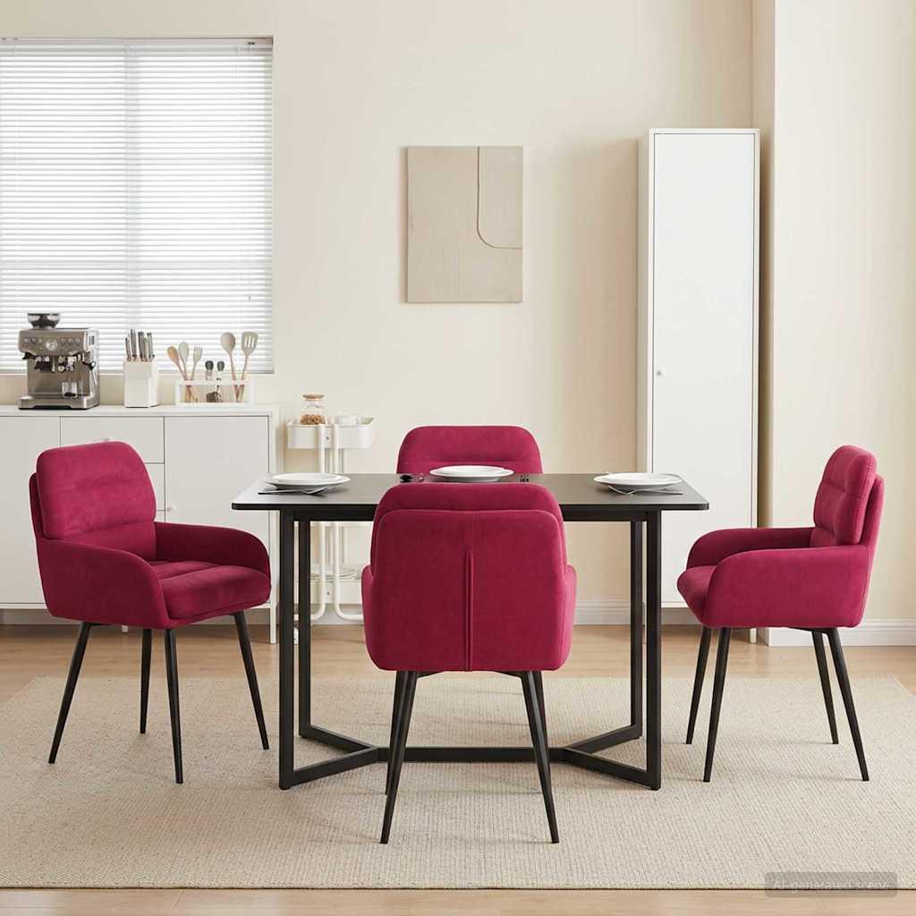 Spisestole 4 stk i fløjl med armlæn - vinrød, 59 x 59,5 x 90 cm billede