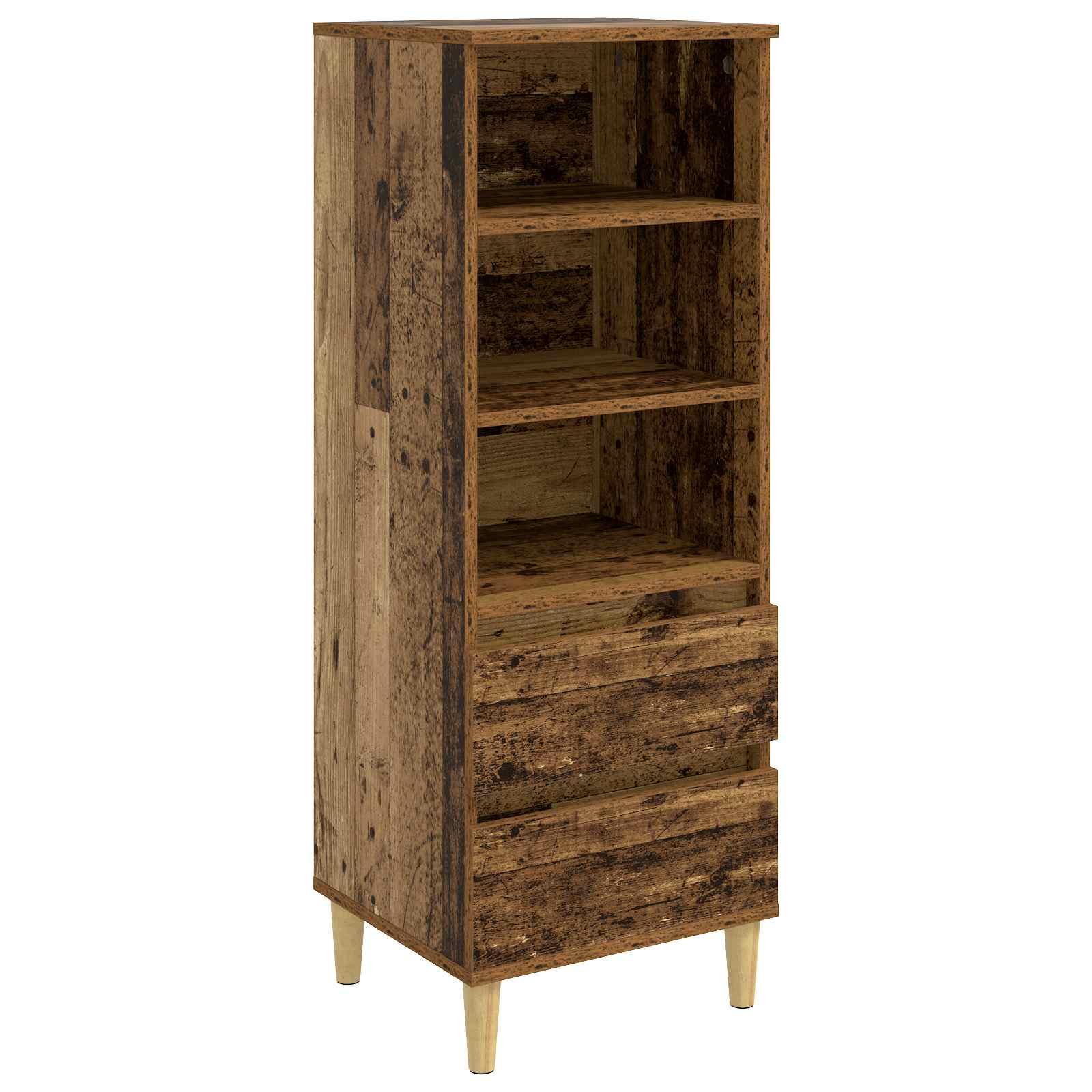 Highboard i gammelt træ 40 x 36 x 110 cm med 2 skuffer billede