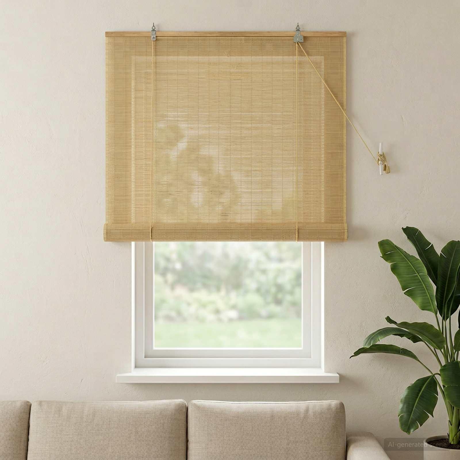 Rullegardin i naturfarvet bambus 120 x 160 cm billede
