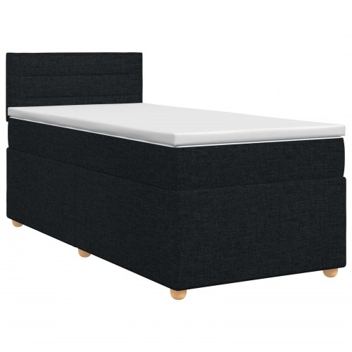 Kontinentalseng med topmadras og hovedgærde 90 x 200 cm sort stof