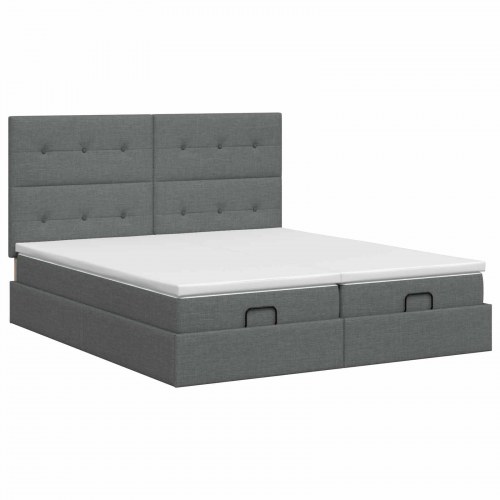 Ottoman seng 160 x 200 cm med madras, hovedgærde og opbevaring - 2 stk. mørkegrå stof