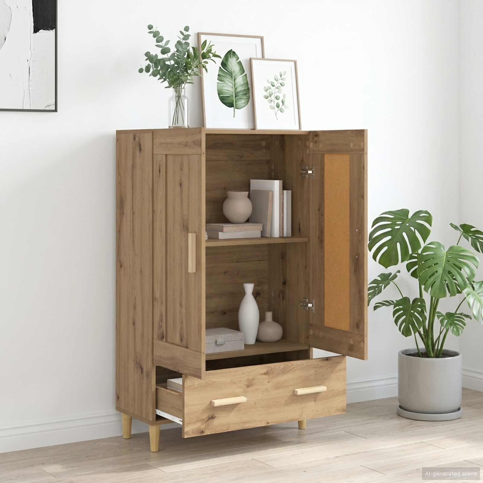 Highboard i artisan-eg 70 x 31 x 115 cm i konstrueret træ billede