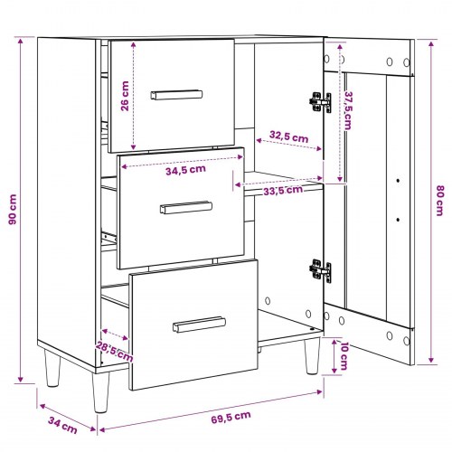 Skab sort eg 69,5 x 34 x 90 cm